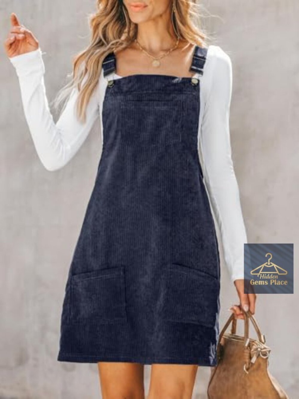 CUPSHE Corduroy Square Neck Adjustable Strap Overall Mini Dress - Picture 4 of 6